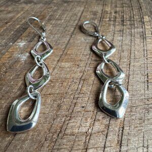 Vintage Silver Tone Organic Teardrop Link Drop Earrings
